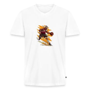 Sporty Sporty Swoosh - Men's Premium Organic T-shirt with V-neck - white - Front - Nico (187cm)
