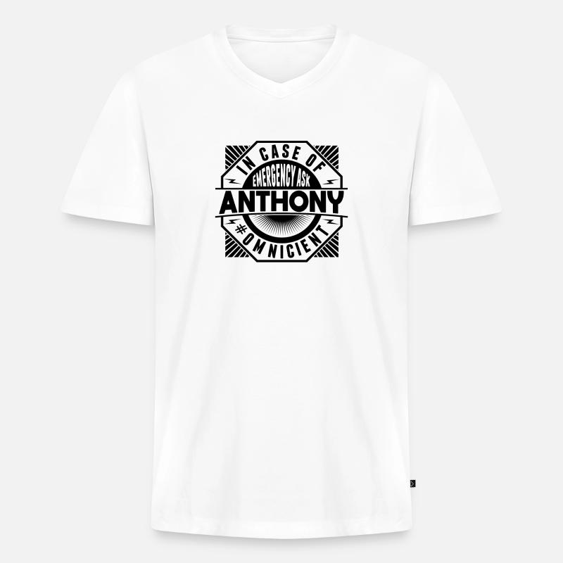 Fragen Sie Im Notfall Anthony - Männer Premium Bio T-Shirt mit V-Ausschnitt - Weiß