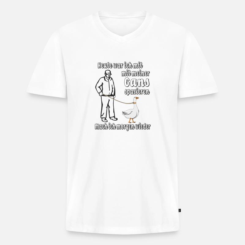 MIT GANS SPAZIEREN - Männer Premium Bio T-Shirt mit V-Ausschnitt - Weiß