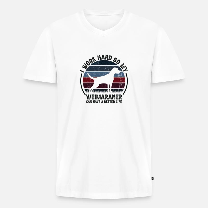 Arbeit Hart - Retro Weimaranerer - Männer Premium Bio T-Shirt mit V-Ausschnitt - Weiß