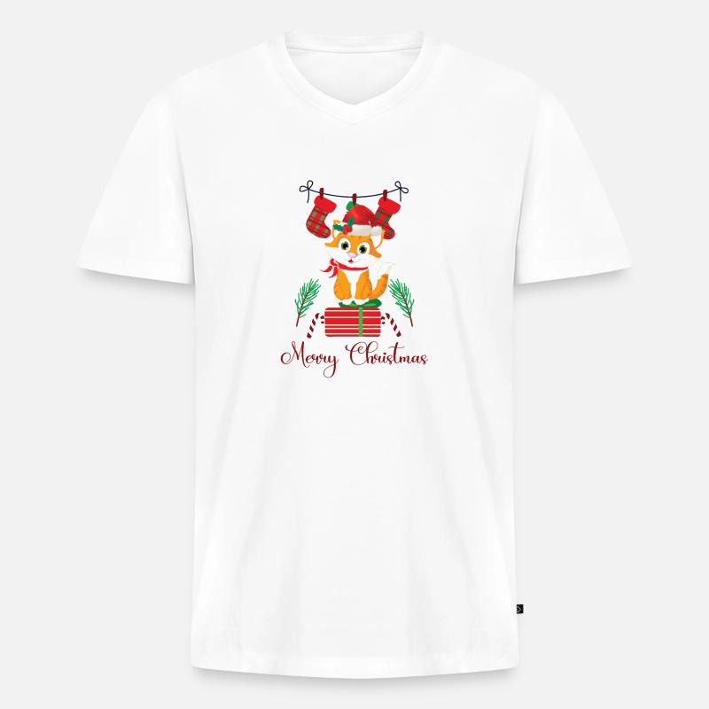 Weihnachten mit Katze - Männer Premium Bio T-Shirt mit V-Ausschnitt - Weiß