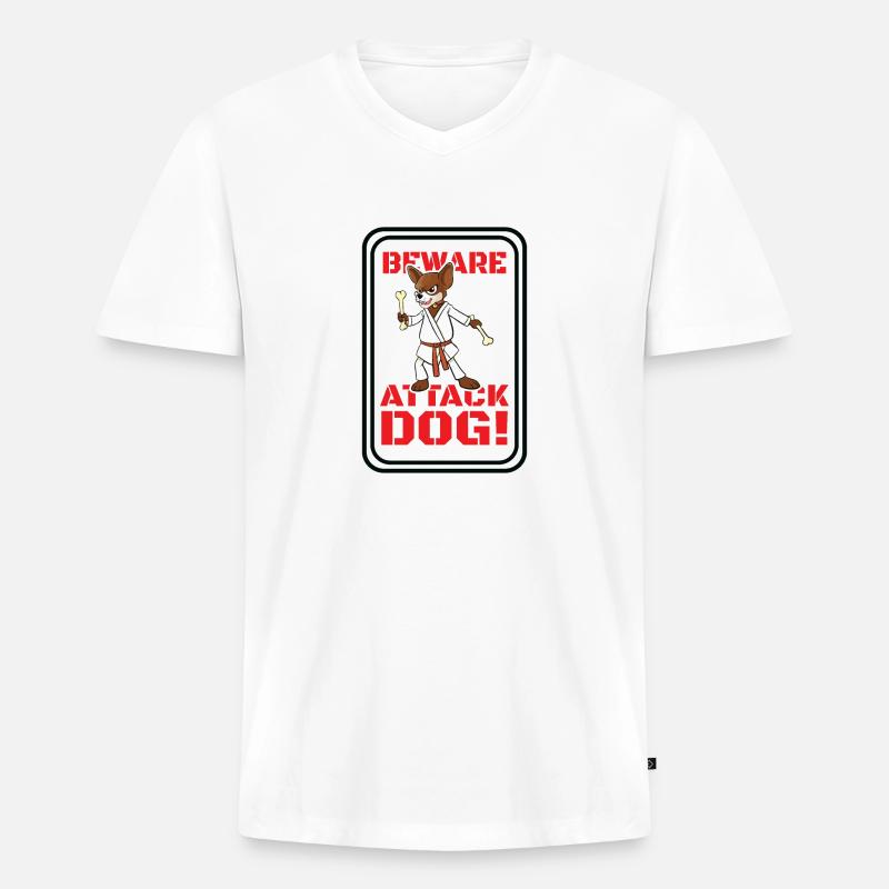 Beware Attack Dog! - Männer Premium Bio T-Shirt mit V-Ausschnitt - Weiß