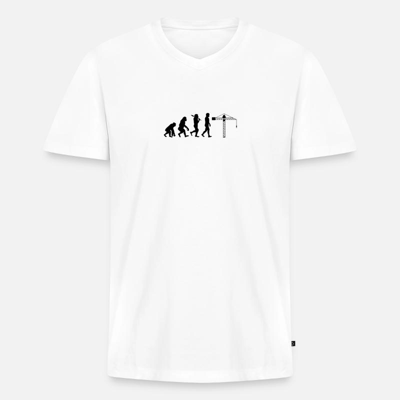 Kranführer Evolution - Männer Premium Bio T-Shirt mit V-Ausschnitt - Weiß