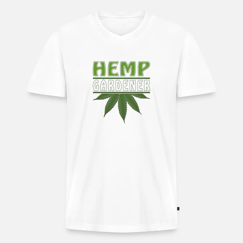 HEMP GARDENER - Männer Premium Bio T-Shirt mit V-Ausschnitt - Weiß