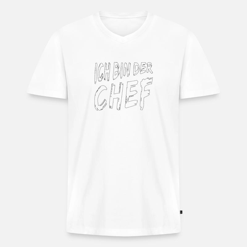 ICH BIN DER CHEF - Männer Premium Bio T-Shirt mit V-Ausschnitt - Weiß