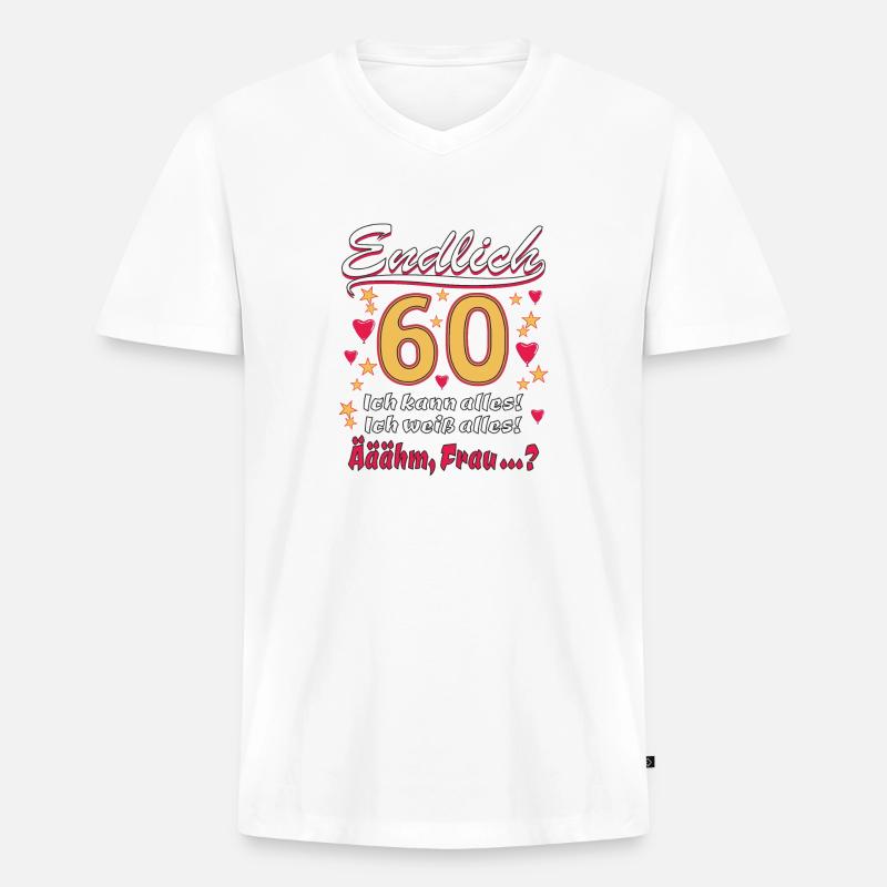 ENDLICH 60 - Männer Premium Bio T-Shirt mit V-Ausschnitt - Weiß
