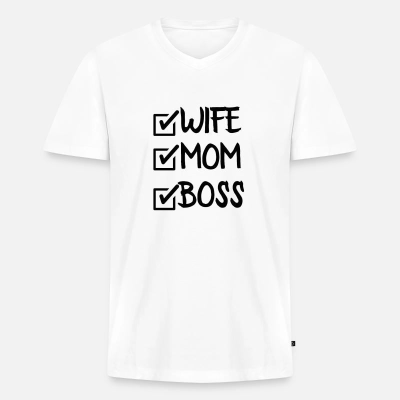 EHEFRAU MUTTER CHEF - Männer Premium Bio T-Shirt mit V-Ausschnitt - Weiß