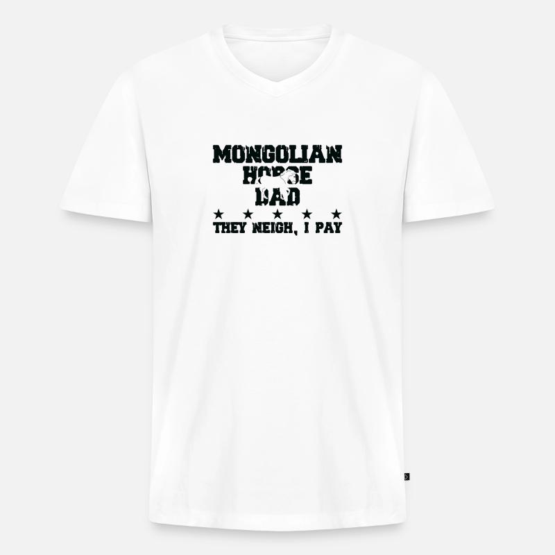 Pferdes Vater - Mongolisches Pferd - Männer Premium Bio T-Shirt mit V-Ausschnitt - Weiß