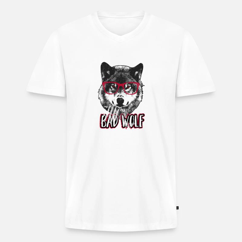 Böser Wolf - Grumpy Christmas Wolf - Männer Premium Bio T-Shirt mit V-Ausschnitt - Weiß