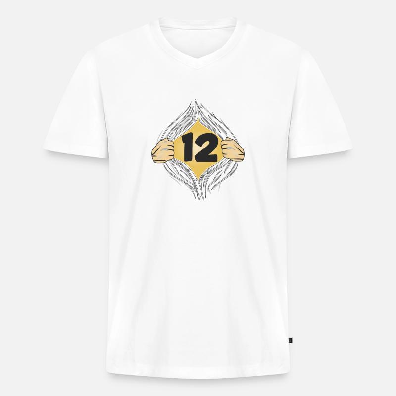 12 HEMD AUFZIEHEN - Männer Premium Bio T-Shirt mit V-Ausschnitt - Weiß
