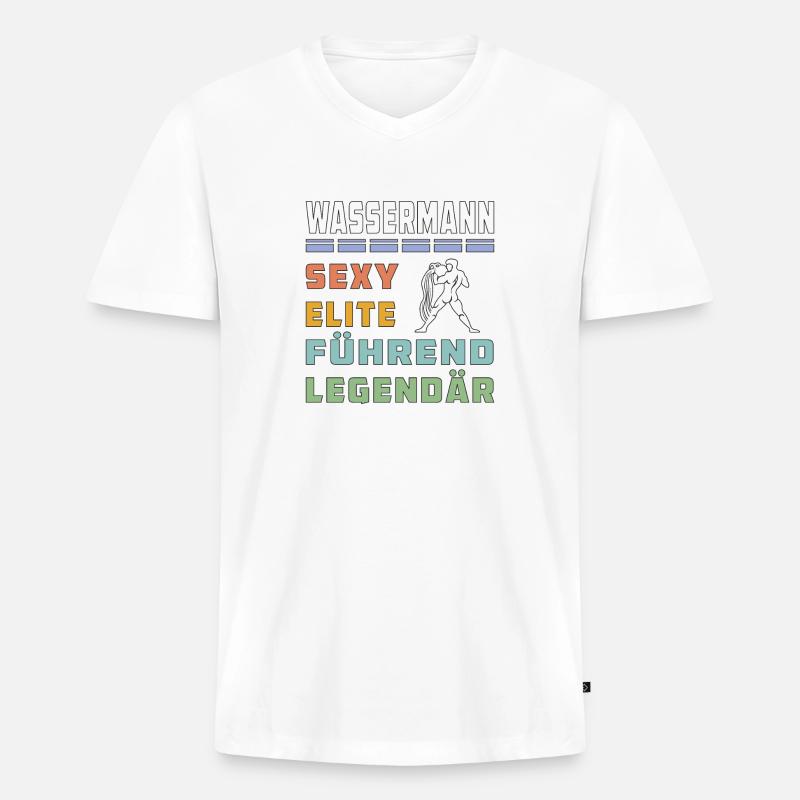 WASSERMANN - Männer Premium Bio T-Shirt mit V-Ausschnitt - Weiß