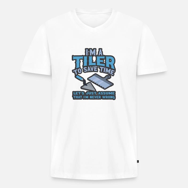 Lustiger Fliesenleger Spruch Handwerker - Männer Premium Bio T-Shirt mit V-Ausschnitt - Weiß