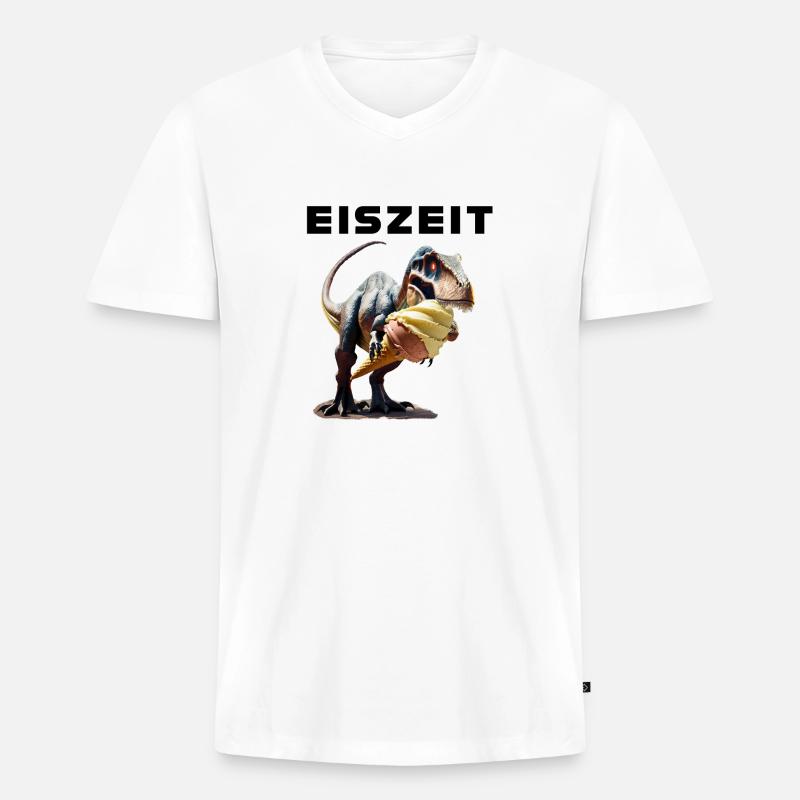 Eiszeit mit Dinosaurier - Männer Premium Bio T-Shirt mit V-Ausschnitt - Weiß