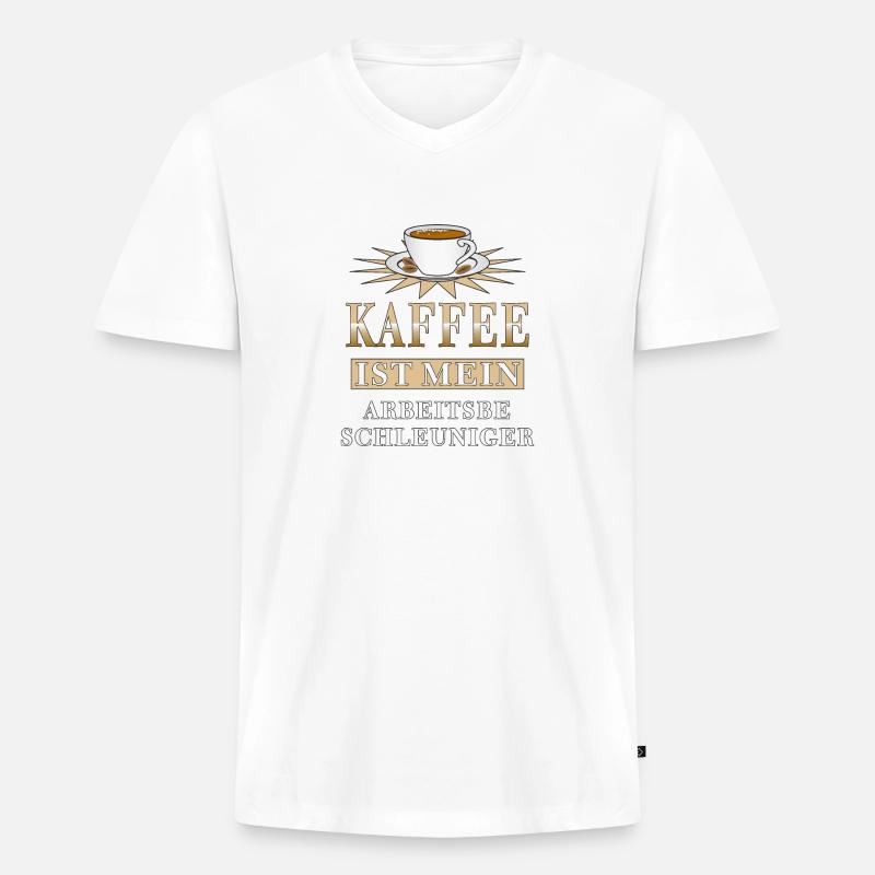 KAFFEE - Männer Premium Bio T-Shirt mit V-Ausschnitt - Weiß