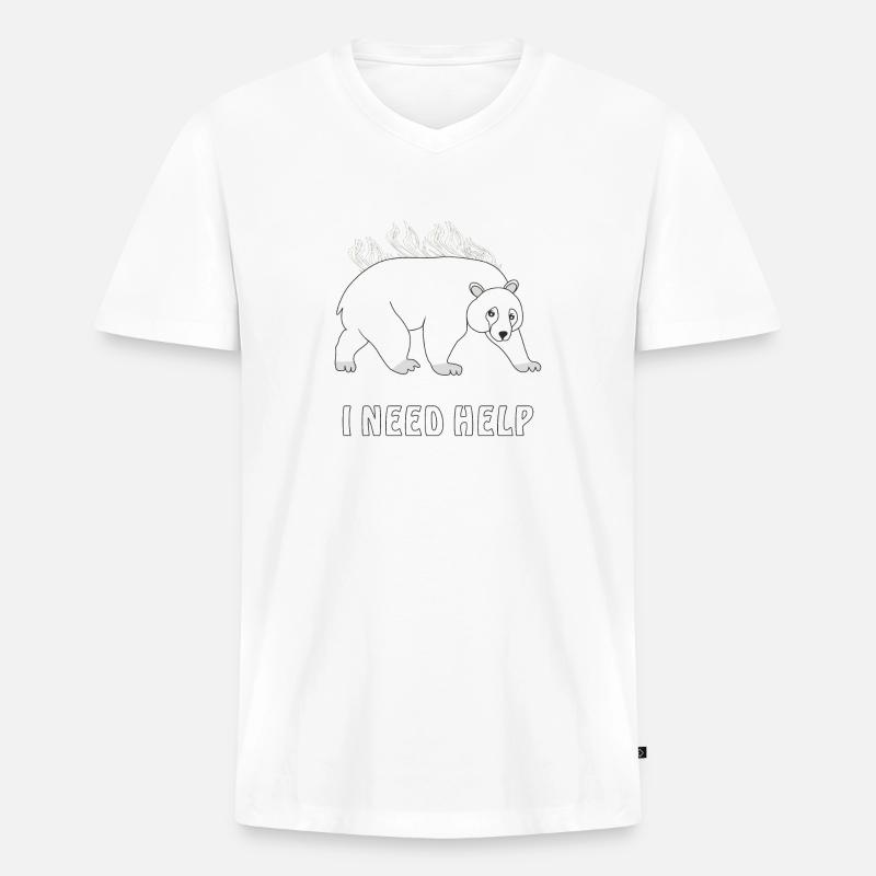 EISBÄR I NEED HELP - Männer Premium Bio T-Shirt mit V-Ausschnitt - Weiß