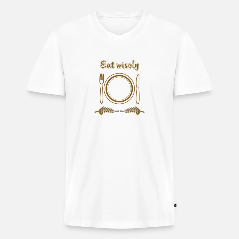 TELLER BESTECK Eat wisely - Männer Premium Bio T-Shirt mit V-Ausschnitt - Weiß