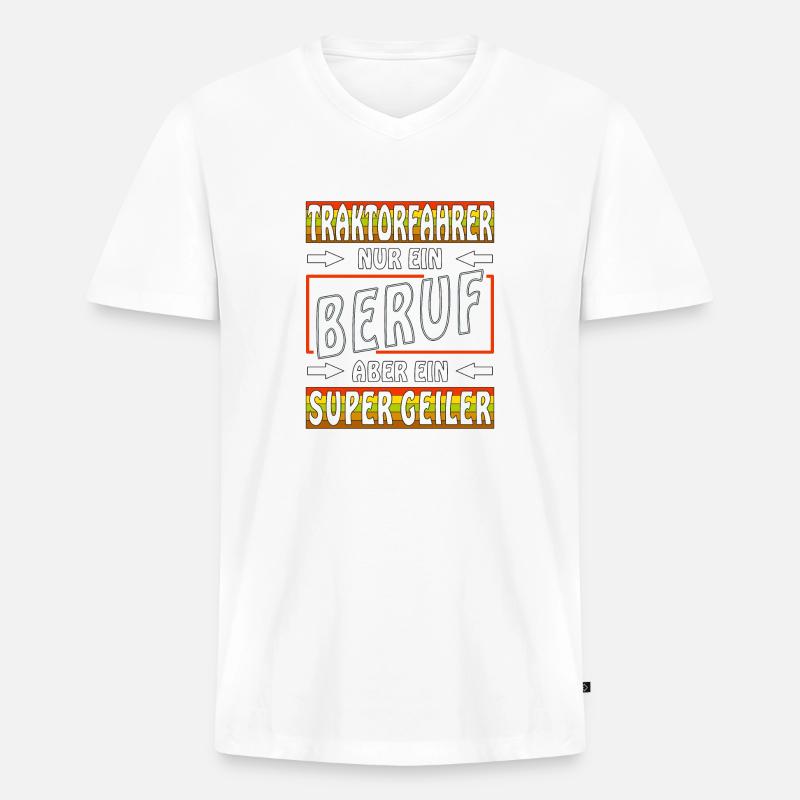 TRAKTORFAHRER - Männer Premium Bio T-Shirt mit V-Ausschnitt - Weiß