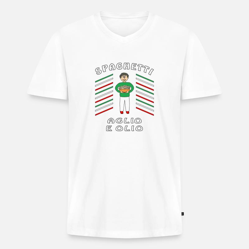 SPAGHETTI AGLIO E OLIO - Männer Premium Bio T-Shirt mit V-Ausschnitt - Weiß