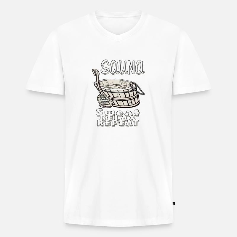 SAUNA SWEAT RELAX REPEAT - Männer Premium Bio T-Shirt mit V-Ausschnitt - Weiß