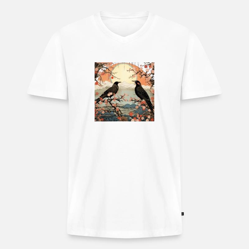 Ukiyo e crow collage kunst - Männer Premium Bio T-Shirt mit V-Ausschnitt - Weiß