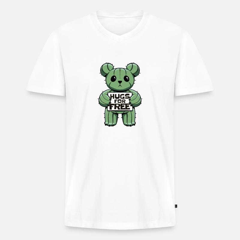 Cactus Hug Bear - Männer Premium Bio T-Shirt mit V-Ausschnitt - Weiß