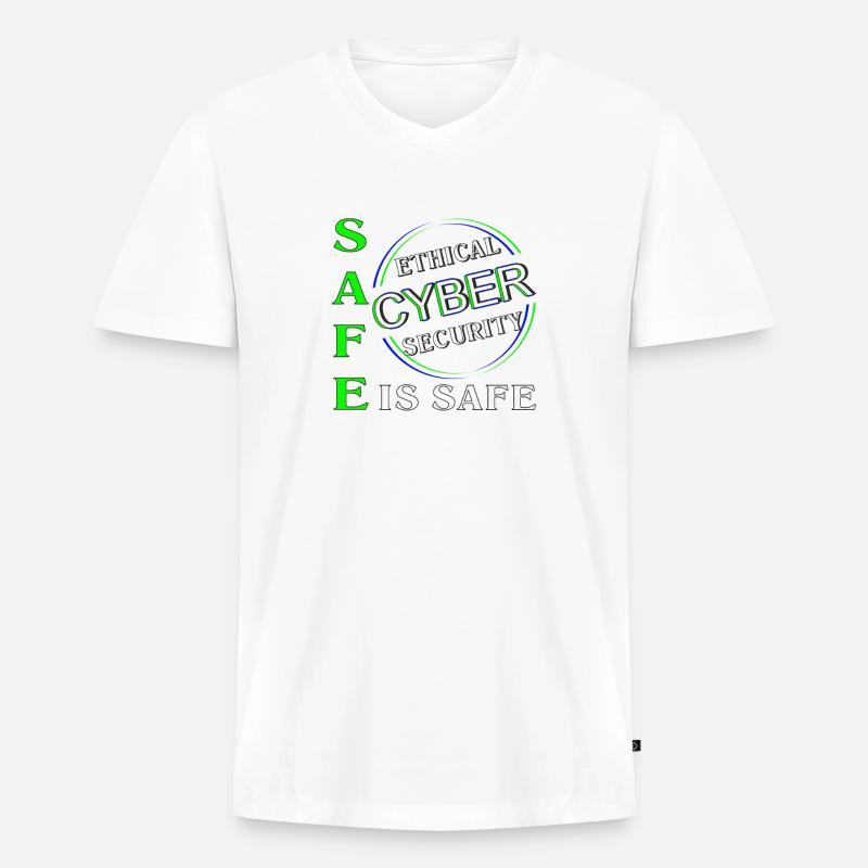 Ethical Cyber Security SAFE - Männer Premium Bio T-Shirt mit V-Ausschnitt - Weiß