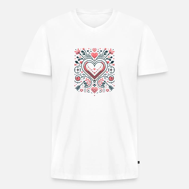Herzmuster minimalistisch - Männer Premium Bio T-Shirt mit V-Ausschnitt - Weiß