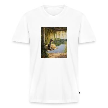 Greyhound Lakeside Cottagecore Dog Retreat Herren - Männer Premium Bio T-Shirt mit V-Ausschnitt - Weiß - Vorne - Nico (187cm)