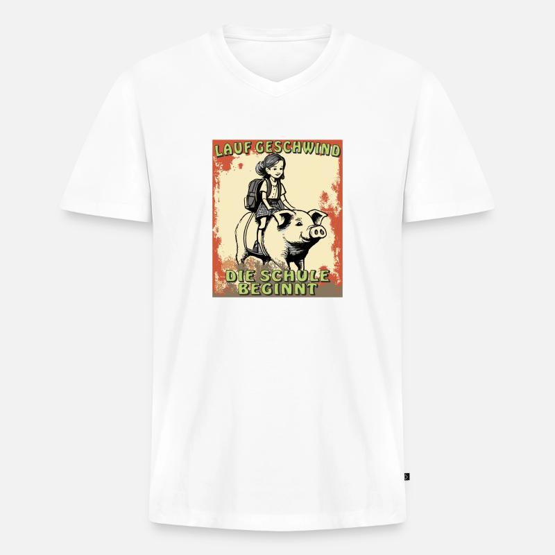 SCHWEIN MÄDCHEN SCHULE BEGINNT - Männer Premium Bio T-Shirt mit V-Ausschnitt - Weiß
