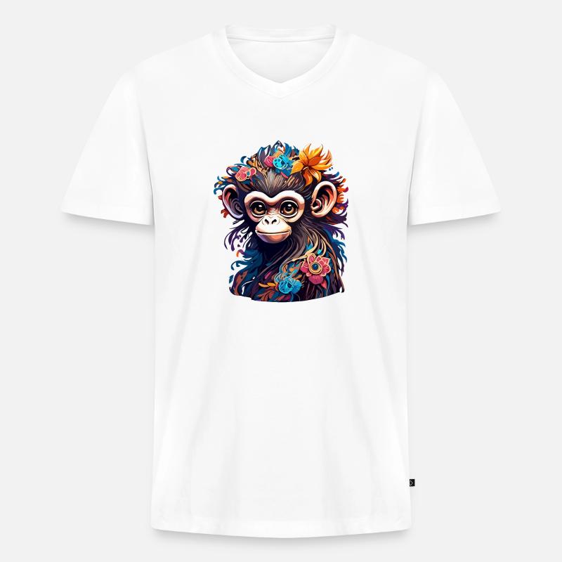 Süßer Affe / Affenmädchen / niedlich /Haarschleife - Männer Premium Bio T-Shirt mit V-Ausschnitt - Weiß