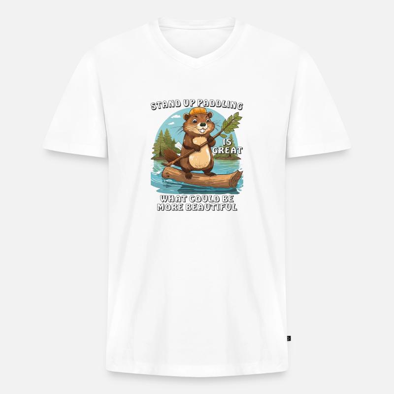 BIBER STAND UP PADDLING - Männer Premium Bio T-Shirt mit V-Ausschnitt - Weiß