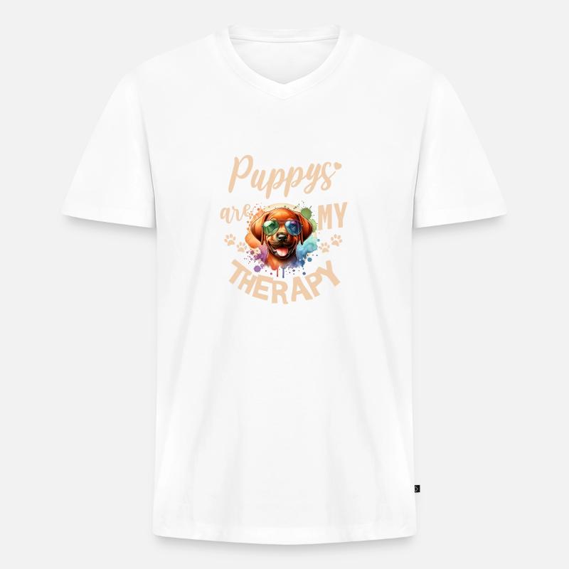 Rhodesian Ridgeback Aquarell Design - Männer Premium Bio T-Shirt mit V-Ausschnitt - Weiß