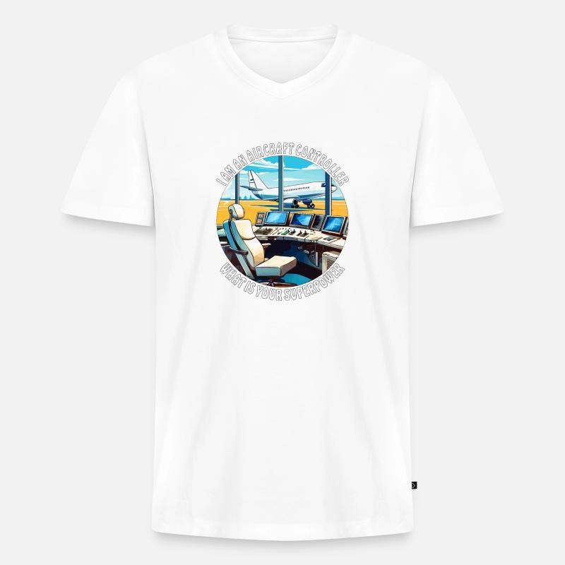 I AM AN AIRCRAFT CONTROLLER - Männer Premium Bio T-Shirt mit V-Ausschnitt - Weiß