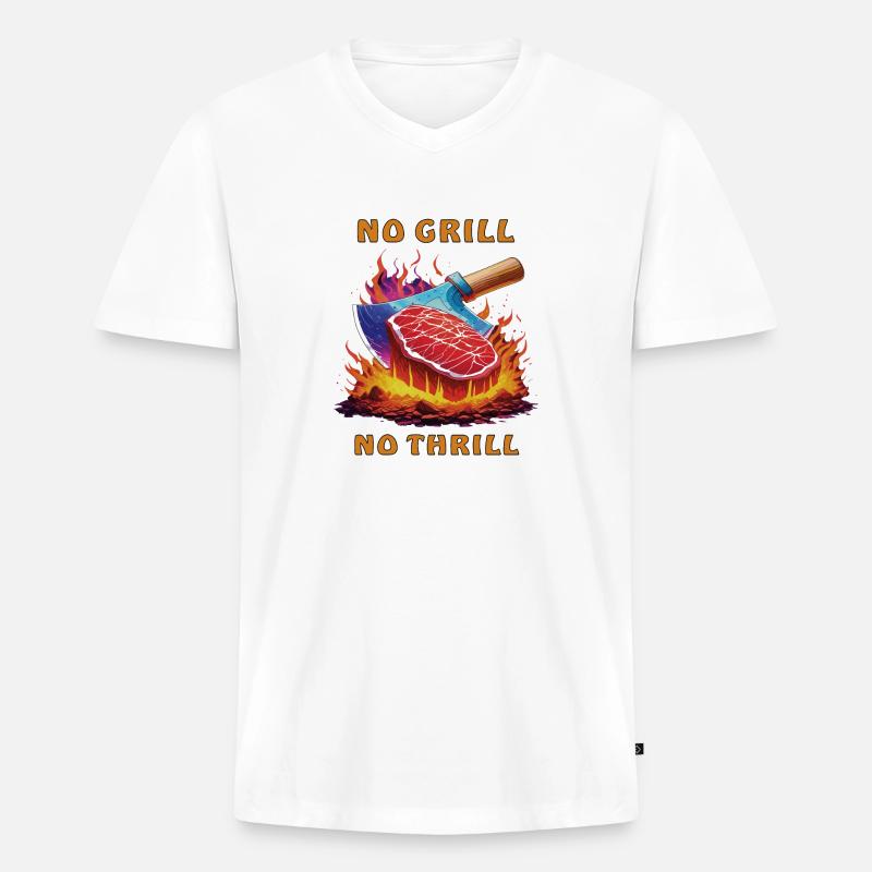 STEAK NO GRILL NO THRILL - Männer Premium Bio T-Shirt mit V-Ausschnitt - Weiß