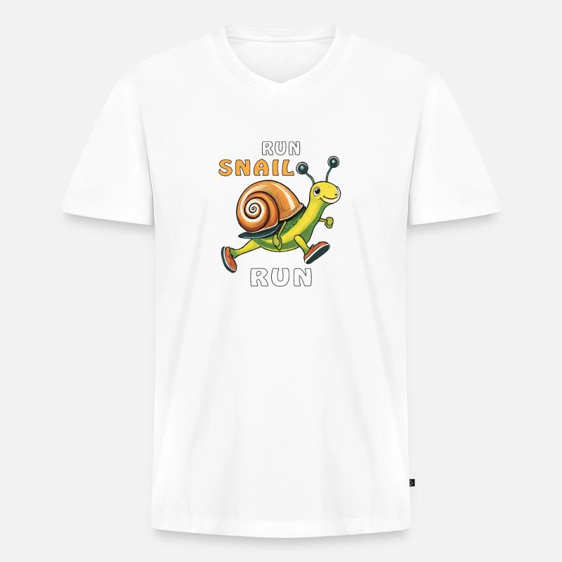 SCHNECKE RUN SNAIL RUN - Männer Premium Bio T-Shirt mit V-Ausschnitt - Weiß