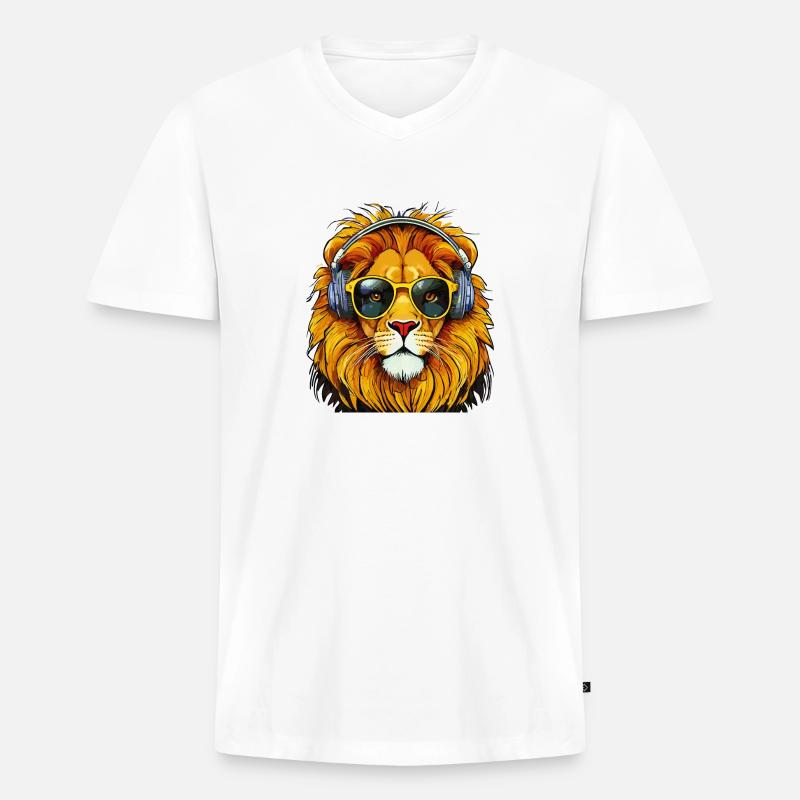 LÖWE - Männer Premium Bio T-Shirt mit V-Ausschnitt - Weiß
