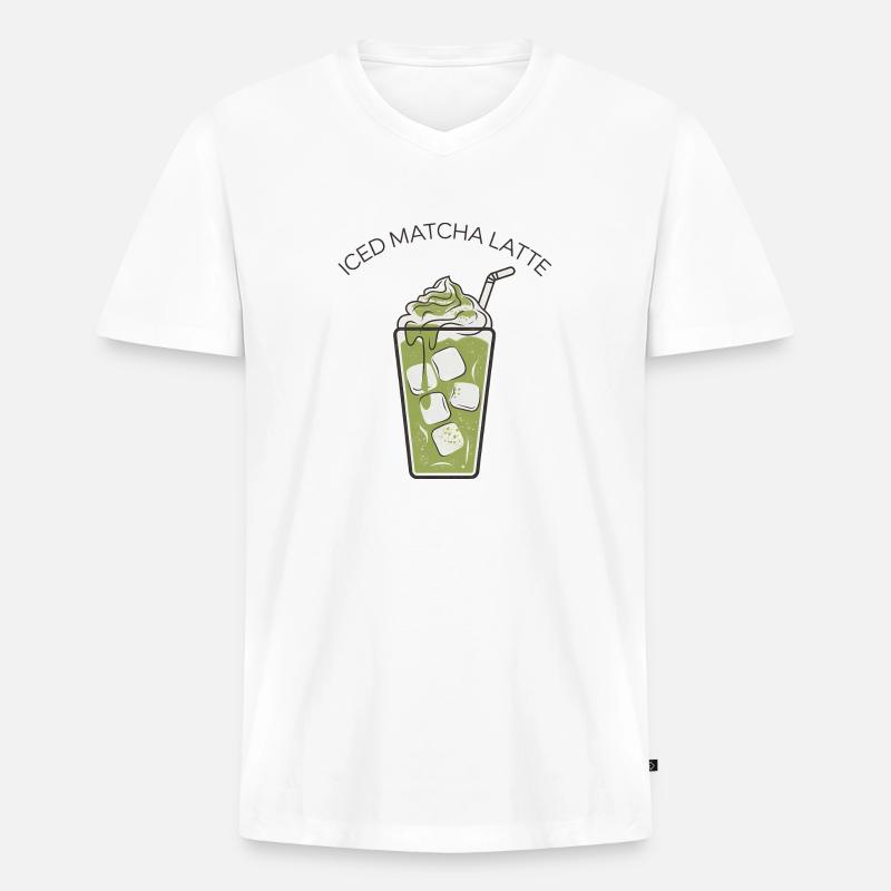 Iced Matcha Latte 2 - Männer Premium Bio T-Shirt mit V-Ausschnitt - Weiß