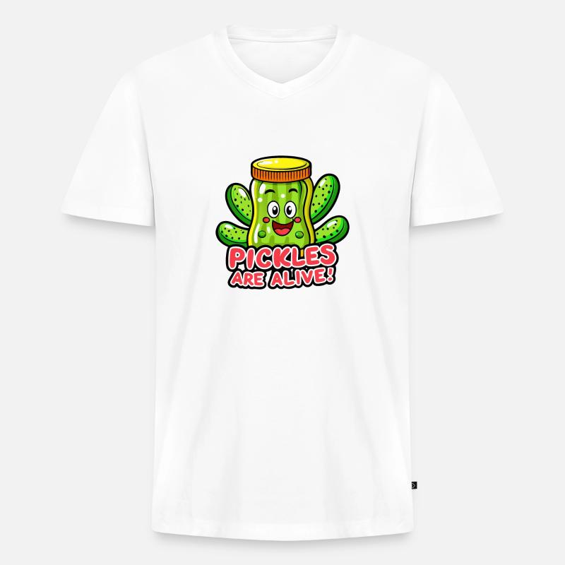GURKEN SIND LEBENDIG - Männer Premium Bio T-Shirt mit V-Ausschnitt - Weiß