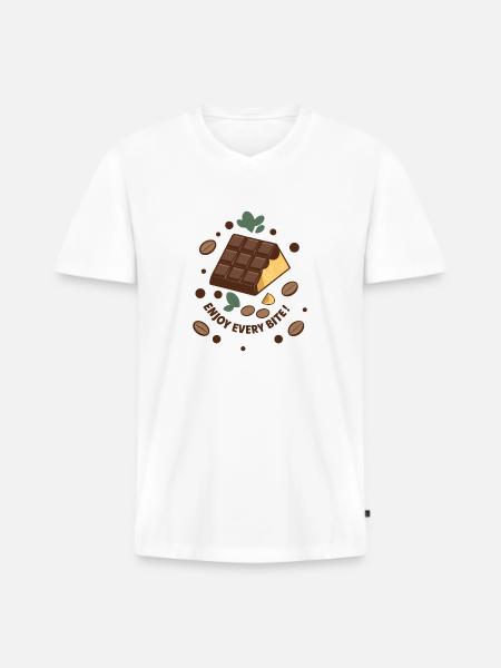 TABLETTES DE CHOCOLAT - T-shirt encolure en V Premium bio Homme - blanc