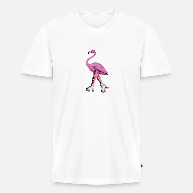 Flamingo-Spaß Flamingo Fun - Ekologiczna męska koszulka z dekoltem w serek Premium - biały