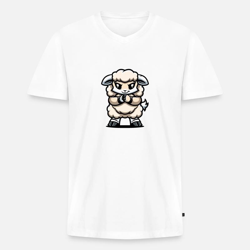 Schaf Comic - Männer Premium Bio T-Shirt mit V-Ausschnitt - Weiß