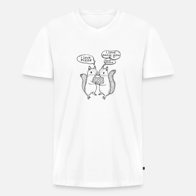 I love Pizza Eichhörnchen - Männer Premium Bio T-Shirt mit V-Ausschnitt - Weiß