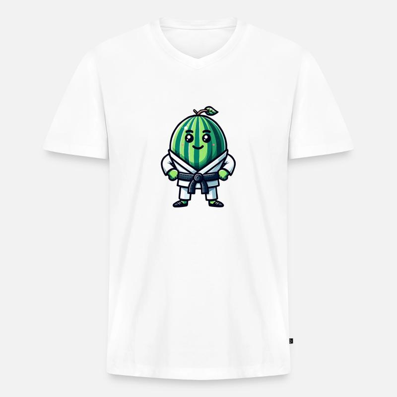 Karate Wassermelone Krieger mit Gi - Männer Premium Bio T-Shirt mit V-Ausschnitt - Weiß