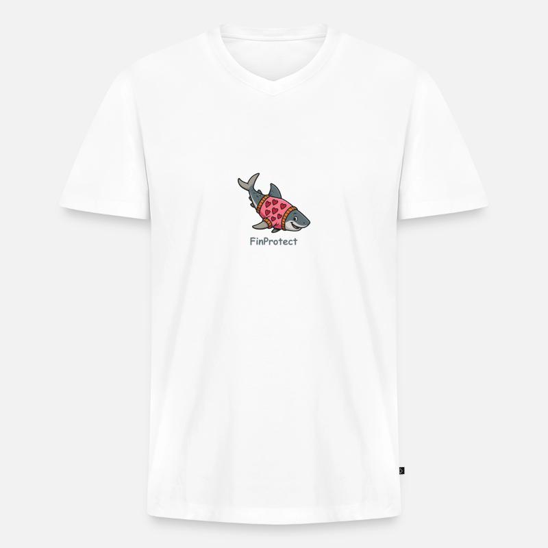 Comic Hai mit Herzpullover - Männer Premium Bio T-Shirt mit V-Ausschnitt - Weiß