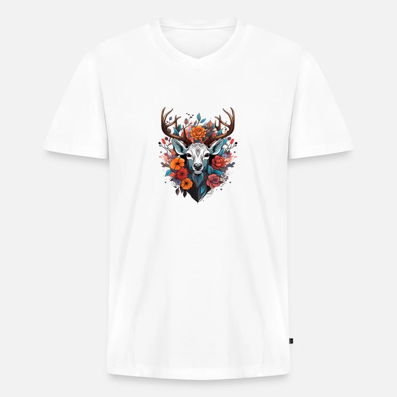 Ersatz Dirndl Hirschgeweih Hirsch - Männer Premium Bio T-Shirt mit V-Ausschnitt - Weiß