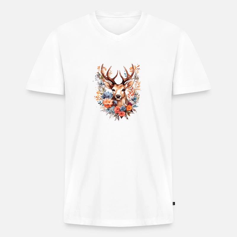 Ersatz Dirndl Hirschgeweih Hirsch - Männer Premium Bio T-Shirt mit V-Ausschnitt - Weiß