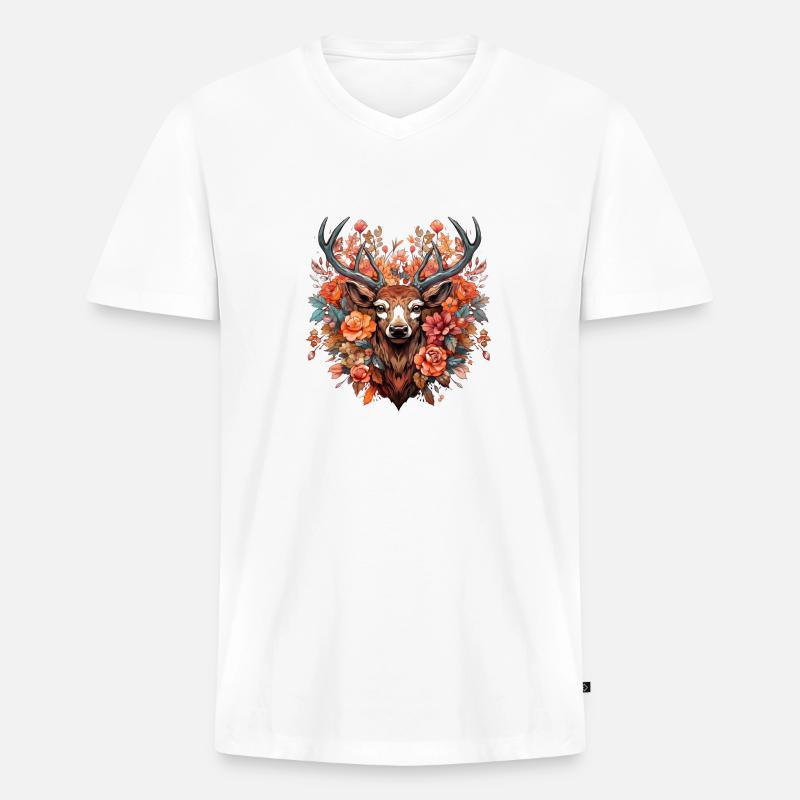 Ersatz Dirndl Hirschgeweih Hirsch - Männer Premium Bio T-Shirt mit V-Ausschnitt - Weiß