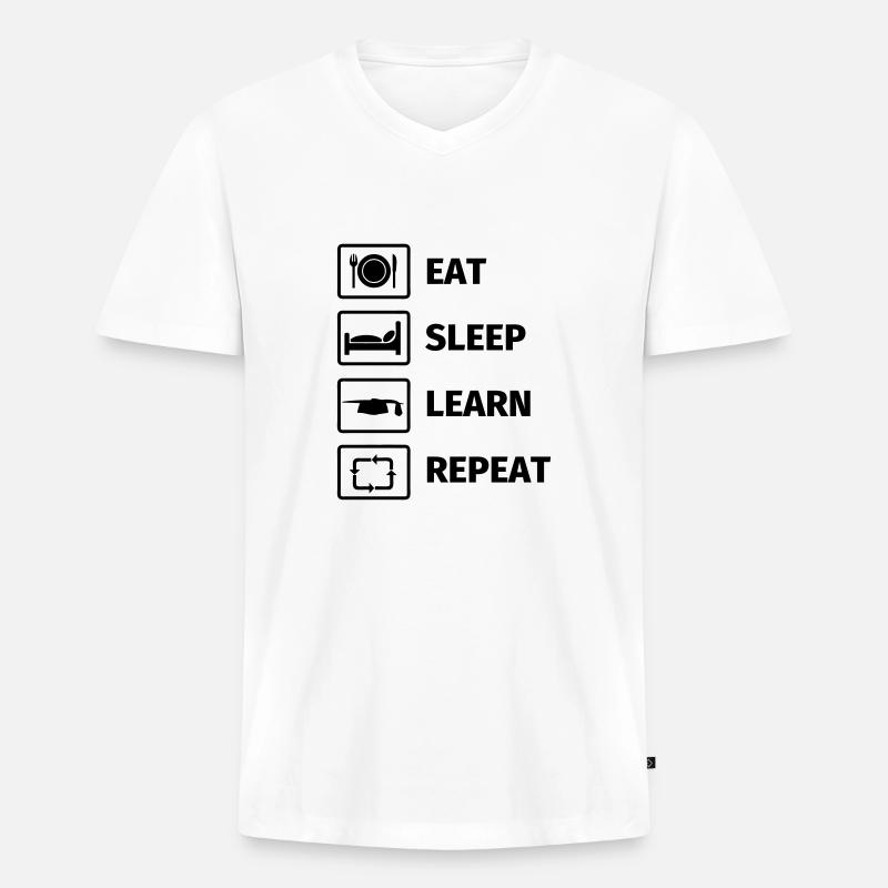 EAT SLEEP LEARN REPEAT - Männer Premium Bio T-Shirt mit V-Ausschnitt - Weiß