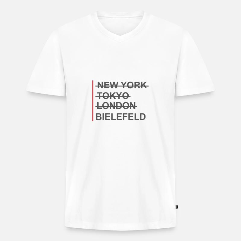 Nicht New York, Tokyo oder London sonder Bielefeld - Männer Premium Bio T-Shirt mit V-Ausschnitt - Weiß