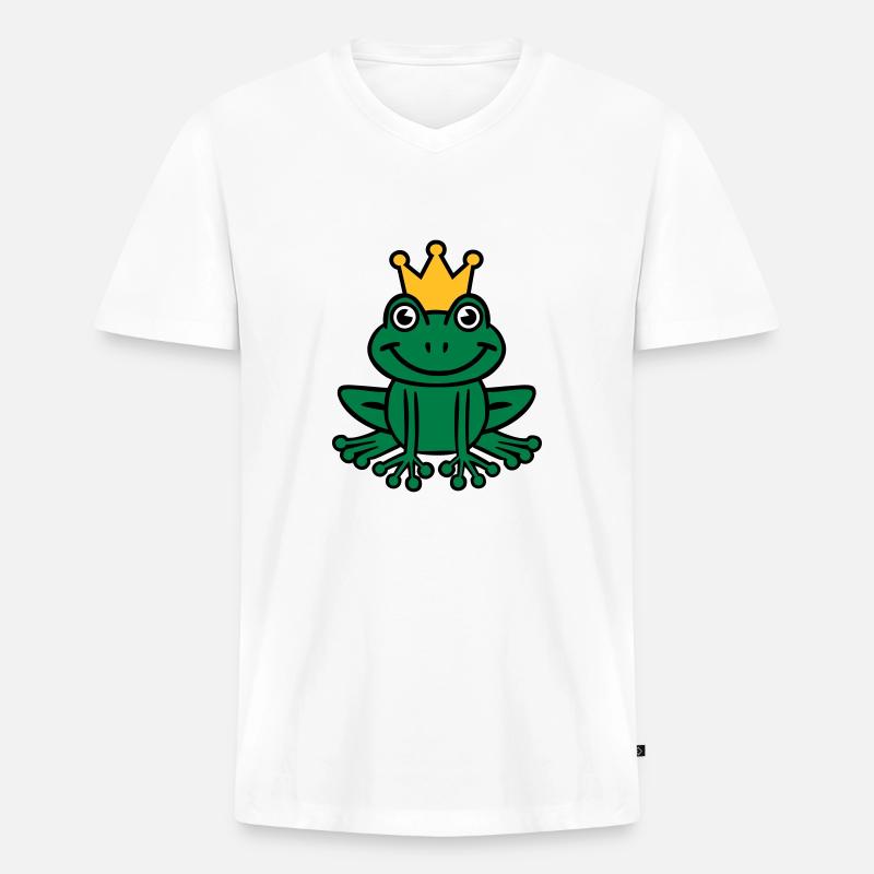 Frosch - Männer Premium Bio T-Shirt mit V-Ausschnitt - Weiß